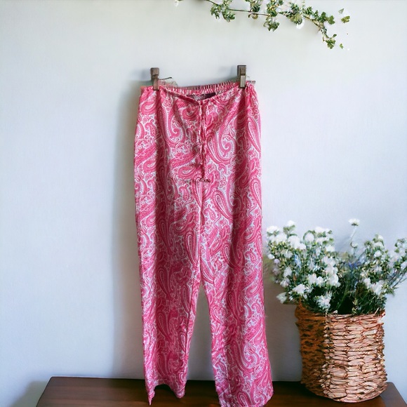 Silky Pink Paisley Lounge Pants Small   ( Bin -L) - Picture 2 of 5